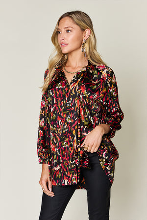 Double Take Full Size Printed Button Up Long Sleeve Shirt