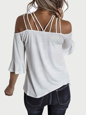 Cold Shoulder Three-Quarter Sleeve Blouse