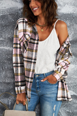 Plaid Button Front Pocket Shirt Shacket