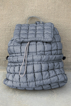 Black Solid Flapped Quilted Puffer Backpack