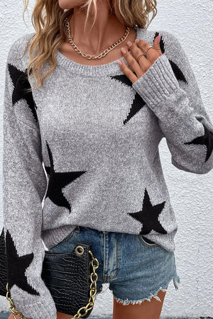 Star Round Neck Dropped Shoulder Sweater