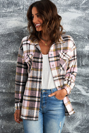 Plaid Button Front Pocket Shirt Shacket