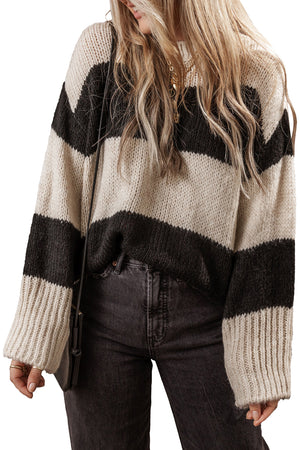 Simply Taupe Colorblock Loose Pullover Sweater