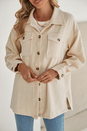 Corduroy Flap Pocket Button Up Shacket