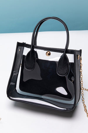 Black PVC PU Leather Chain Strap Clear Shoulder Bag