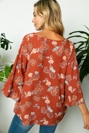 PAISLEY SOLID MIX RUFFLE SL TOP