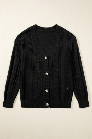 Black Hollow Knit Drop Shoulder Cardigan