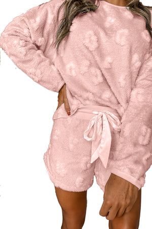 Lavendula Cheetah Fleece Loose Two Piece Pajama Set