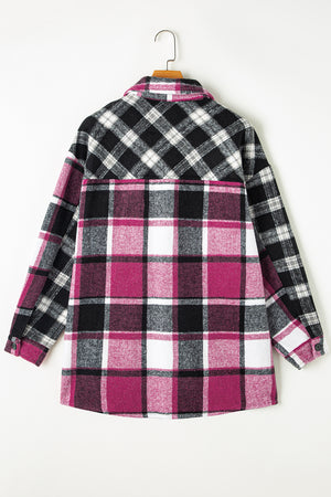 Black Plaid Colorblock Loose Flat Pocket Shacket