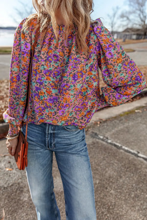 Floral Round Neck Long Sleeve Blouse