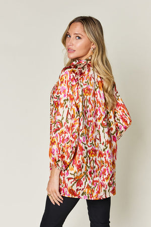 Double Take Full Size Printed Button Up Long Sleeve Shirt