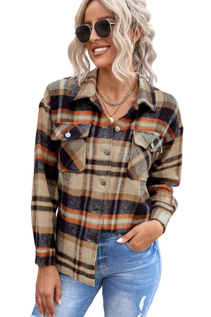 Plaid Button Front Pocket Shirt Shacket