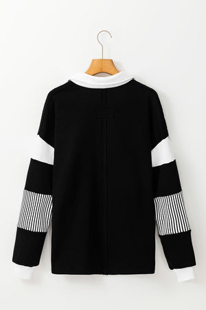 Pale Chestnut Striped Patchwork Collar Sweatshirt