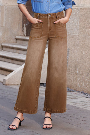 Brown Minimalist Patch Pocket High Waist Shift Jeans