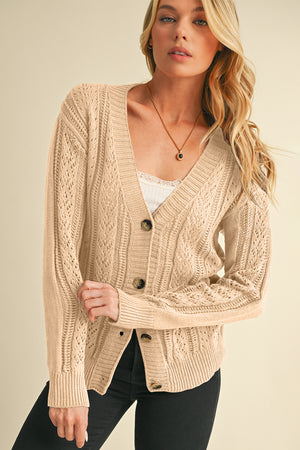 Black Hollow Knit Drop Shoulder Cardigan