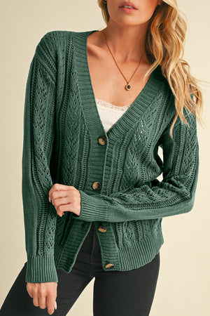 Black Hollow Knit Drop Shoulder Cardigan