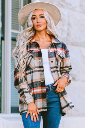 Plaid Button Front Pocket Shirt Shacket