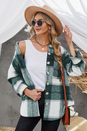 Plaid Button Up Dropped Shoulder Jacket