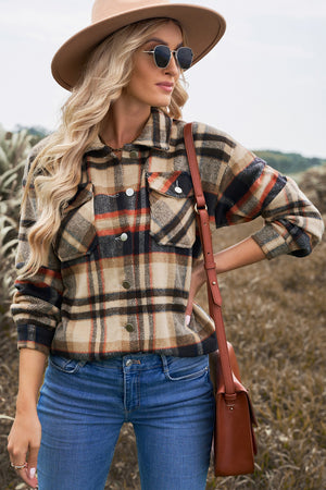 Plaid Button Front Pocket Shirt Shacket