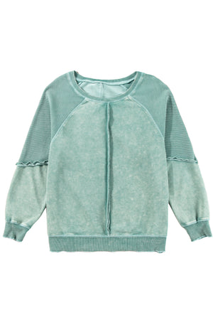 Waffle Knit Patchwork Raglan Sleeve Sweatshirt