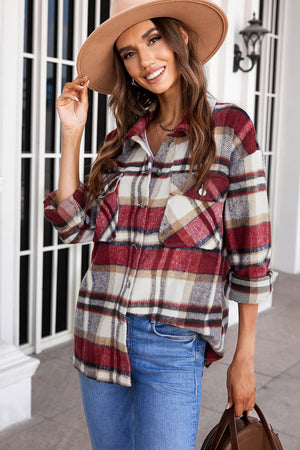 Plaid Button Front Pocket Shirt Shacket