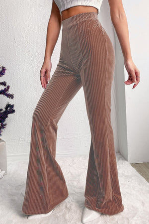 Dusty Pink Solid Color High Waist Corduroy Flare Pants