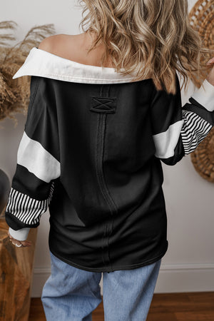 Pale Chestnut Striped Patchwork Collar Sweatshirt