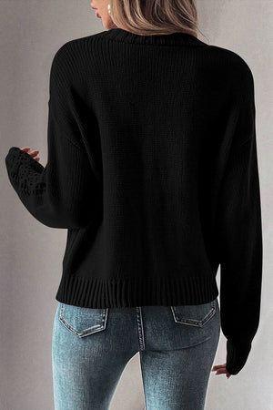 Black Hollow Knit Drop Shoulder Cardigan