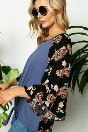 PAISLEY SOLID MIX RUFFLE SL TOP