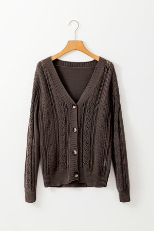 Black Hollow Knit Drop Shoulder Cardigan