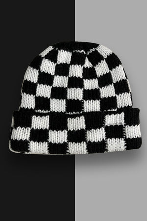 Racing Red Two Tone Checkered Folded Eaveless Beanie Cap