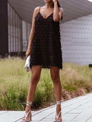 Fringe V-Neck Mini Cami Dress