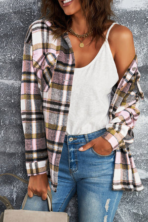 Plaid Button Front Pocket Shirt Shacket