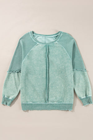 Waffle Knit Patchwork Raglan Sleeve Sweatshirt