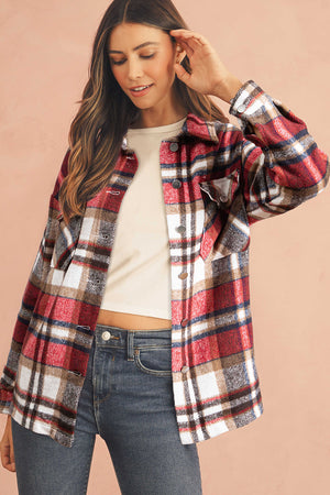 Plaid Button Front Pocket Shirt Shacket