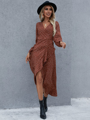 Surplice Neck Ruffled Midi Dress