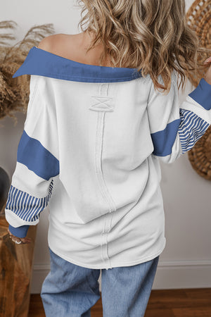 Pale Chestnut Striped Patchwork Collar Sweatshirt