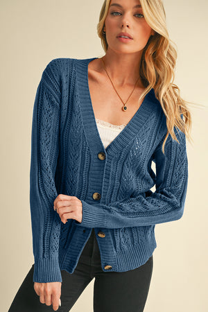 Black Hollow Knit Drop Shoulder Cardigan