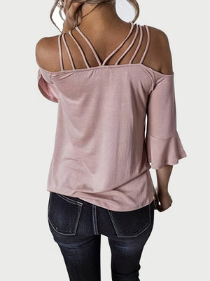 Cold Shoulder Three-Quarter Sleeve Blouse