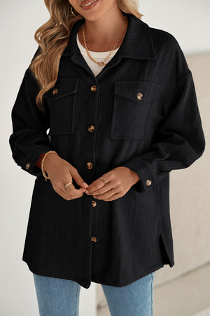 Corduroy Flap Pocket Button Up Shacket