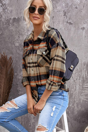 Plaid Button Front Pocket Shirt Shacket