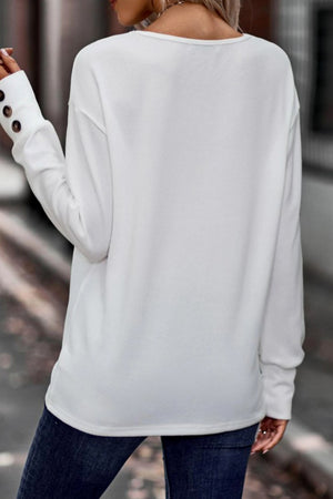 Black Solid Color V-Neck Loose Long Sleeve Top