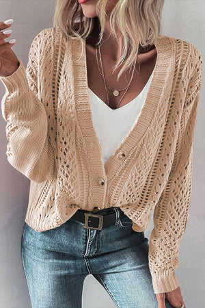 Black Hollow Knit Drop Shoulder Cardigan