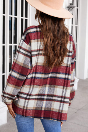 Plaid Button Front Pocket Shirt Shacket