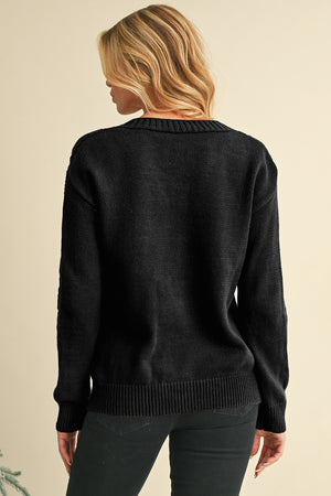 Black Hollow Knit Drop Shoulder Cardigan