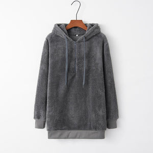 Quarter-Zip Drawstring Teddy Hoodie