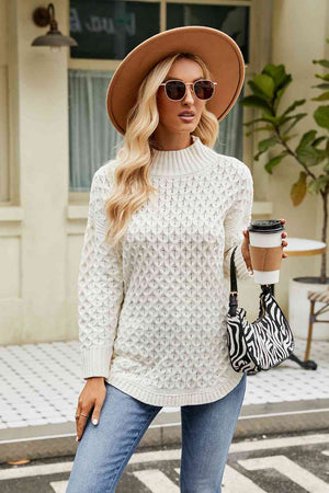 Slit Long Sleeve Mock Neck Sweater