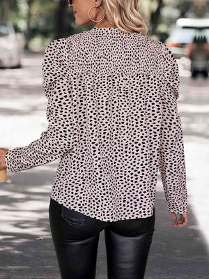 Printed Round Neck Puff Sleeve Blouse