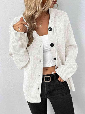 BUTTON-DOWN LONG SLEEVE HOODED SWEATER