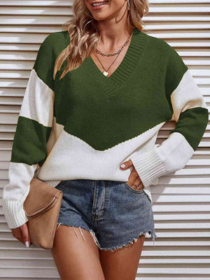 Color Block V-Neck Sweater